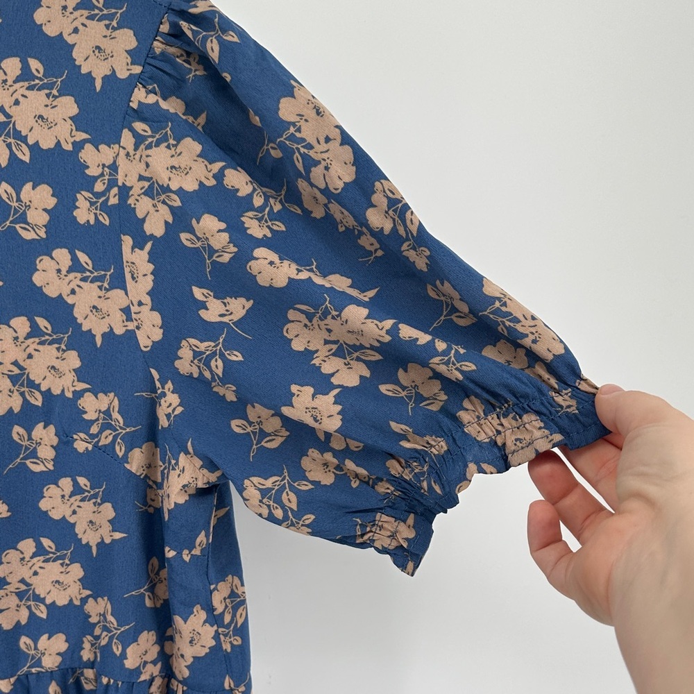 Floral Cottagecore Boho Romantic Feminine Puff Sleeves Blue Maxi Dress SzL - Picture 5 of 13